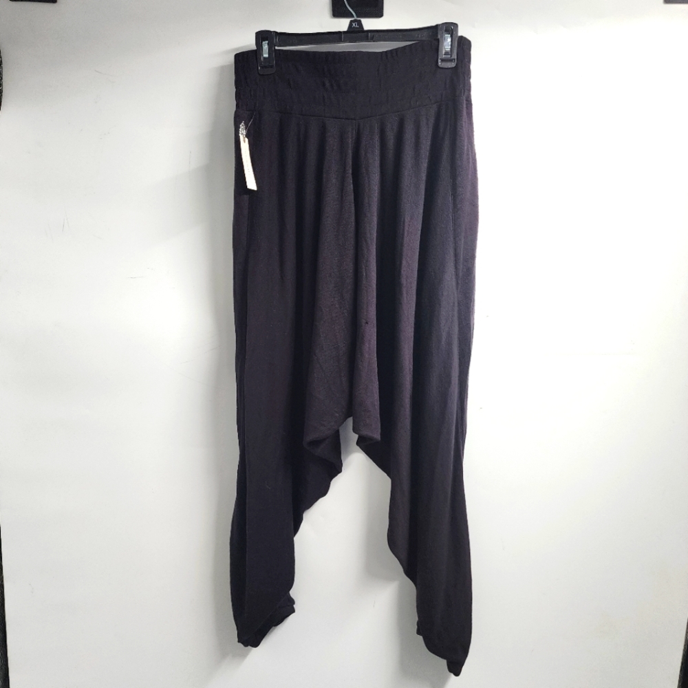 Free People Windy Meadow Solid Harem Pants Pull On Soft Relaxed Fit Black medium